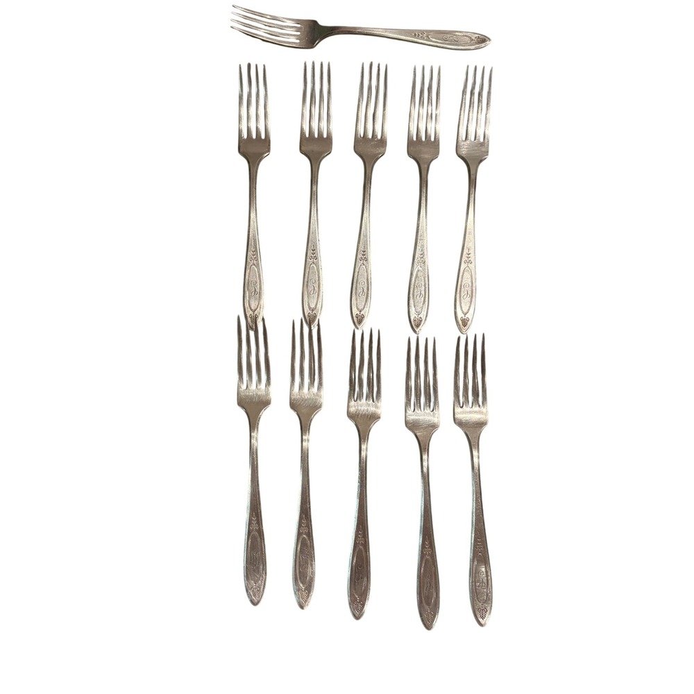Set of (11) Community Plate (Oneida) ADAM 1917 Silverplate Forks Monogrammed